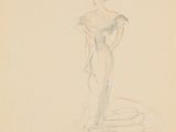drawing of a woman in a white dress standing with her hands on her hips