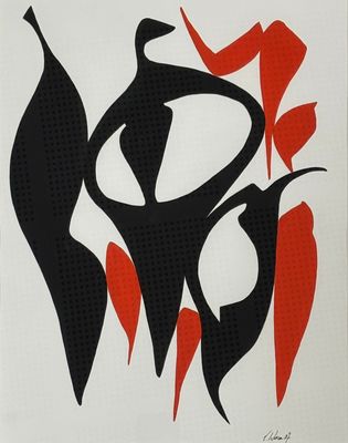 une image représentant une peinture abstraite noire et rouge sur fond blanc