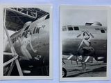 two black and white photos of a woman standing in front of an airplane