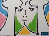 a drawing of a man with a hat on his head