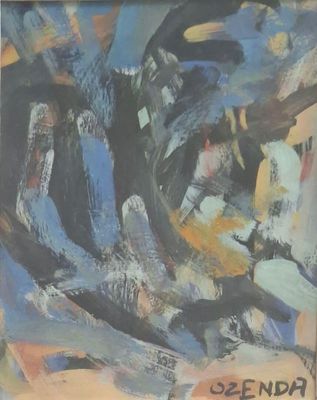painting of a painting of a tree with a sign that reads senda