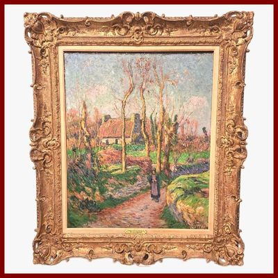 MORET Henry 1856-1913 : Paysage animé en Bretagne, 1904.