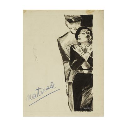 a black and white drawing of a woman holding a man