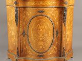 an image of a small wooden cabinet with a marble top