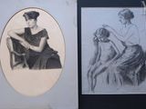 an old picture of a woman sitting on a chair next to a picture of a woman sitting on a chair