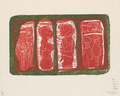 an image of a red and white drawing of four pieces of meat in a green tray