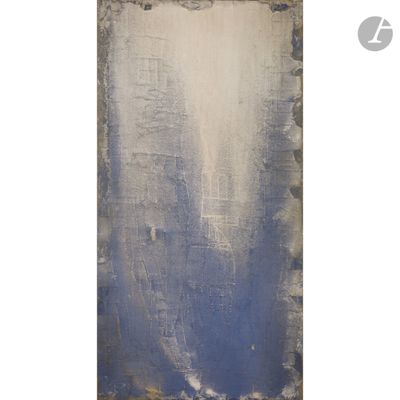 a painting of a blue and white painting on a wall