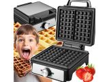 an image of a kid is making waffles with a waffle maker