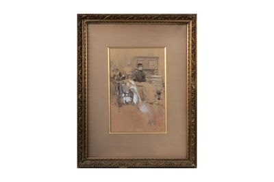 l'image d'un tableau représentant un homme et une femme assis sur un canapé