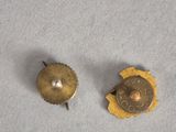 pair of antique brass buttons on a white surface