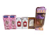 a lot of different types of perfumes in the box