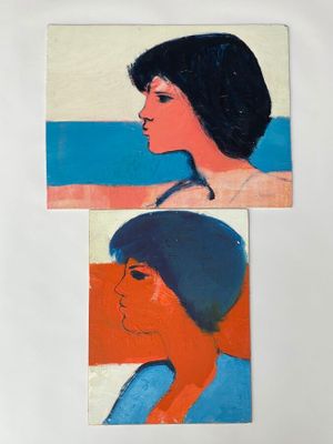 deux tableaux représentant le visage d'une femme et la tête d'un homme