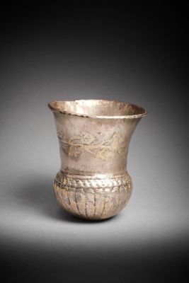an image of a silver cup on a gray background