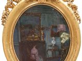 un tableau représentant un homme assis sur une chaise dans une pièce