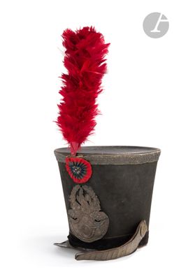 une plume rouge qui dépasse du haut d'un chapeau