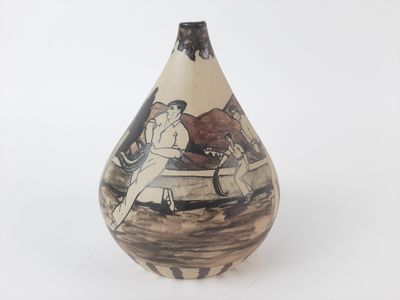 a vase with a picture of a man and a woman on it