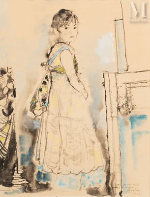 an image of a drawing of a woman standing next to a cat