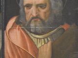 painting of a man in a red robe holding a book