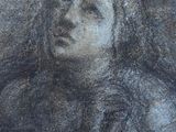 dessin représentant la tête d'une femme, en noir et blanc