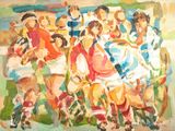 a painting of a group of people on a field
