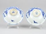 pair of chinese blue and white porcelain bowls on stands