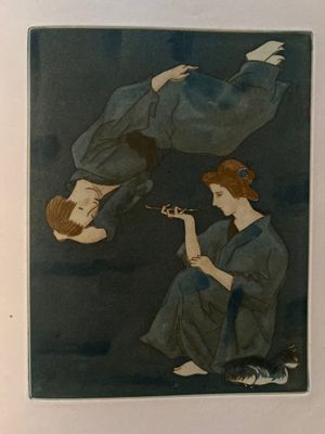 une photo d'un tableau représentant deux femmes assises par terre