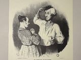 illustration of a man and a woman talking to each other in front of a mirror