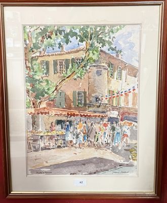 Jacques GODARD (1920-2016) Marché en provence, aquarelle sur…