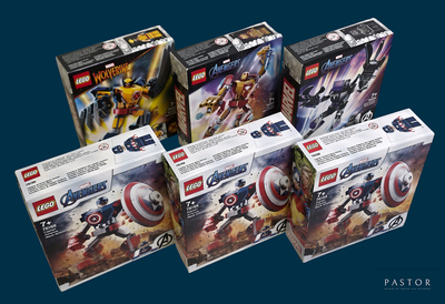 quatre boîtes de Lego sur lesquelles figure Captain America