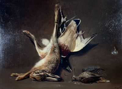 a painting of a dead bird and a dead bird on the ground