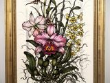 an image of a painting of a pink flower in a gold frame