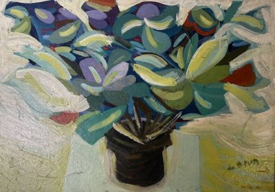 une peinture de fleurs dans un vase sur une table