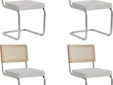 set of four modern chrome steel and wood dining chairs
