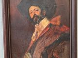 un vieux tableau représentant un homme avec une pipe à la bouche