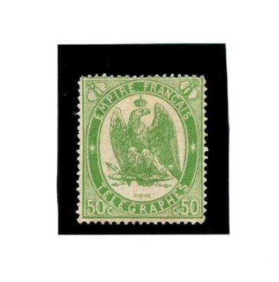 un timbre vert et blanc sur lequel figure un aigle