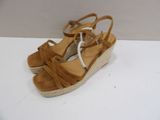 tan sued wedged sandals with laces and ankle ties