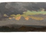 an image of a painting of a cloudy sky over a field