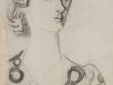 dessin représentant une femme portant un collier et des boucles d'oreilles