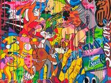 graffiti représentant un groupe de personnages de dessins animés sur un mur