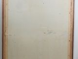 an old picture of a painting hanging on a wall next to a vase