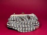 a zebra print clutch bag on a red background