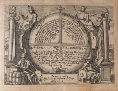 une vieille gravure représentant une horloge entourée de personnages