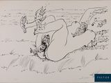 dessin représentant une femme allongée sur le ventre sur la plage