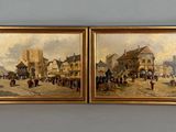 deux tableaux représentant une scène de rue avec une calèche et une calèche