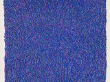 a drawing of a square of blue and purple yarn on a white background