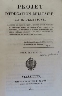 64.[Militaria-Armée]. DELAVIGNE (J.-B. professeur de mathéma…