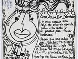 a black and white drawing of a woman ' s face on a piece of paper