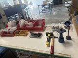 a table with tools on it in a room