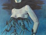 an oil painting of a woman with many hands on her head