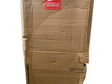 a cardboard box that has a sticker on it